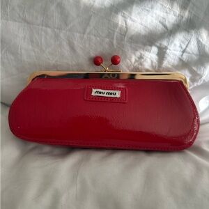 Miu Miu Red Patent Leather KISS-Lock Wallet / Mini Cluth - New